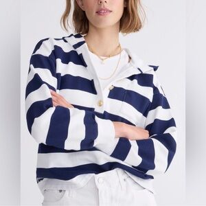 J. Crew University Hoodie Navy White Stripe Nautical Oversized Sweatshirt XS